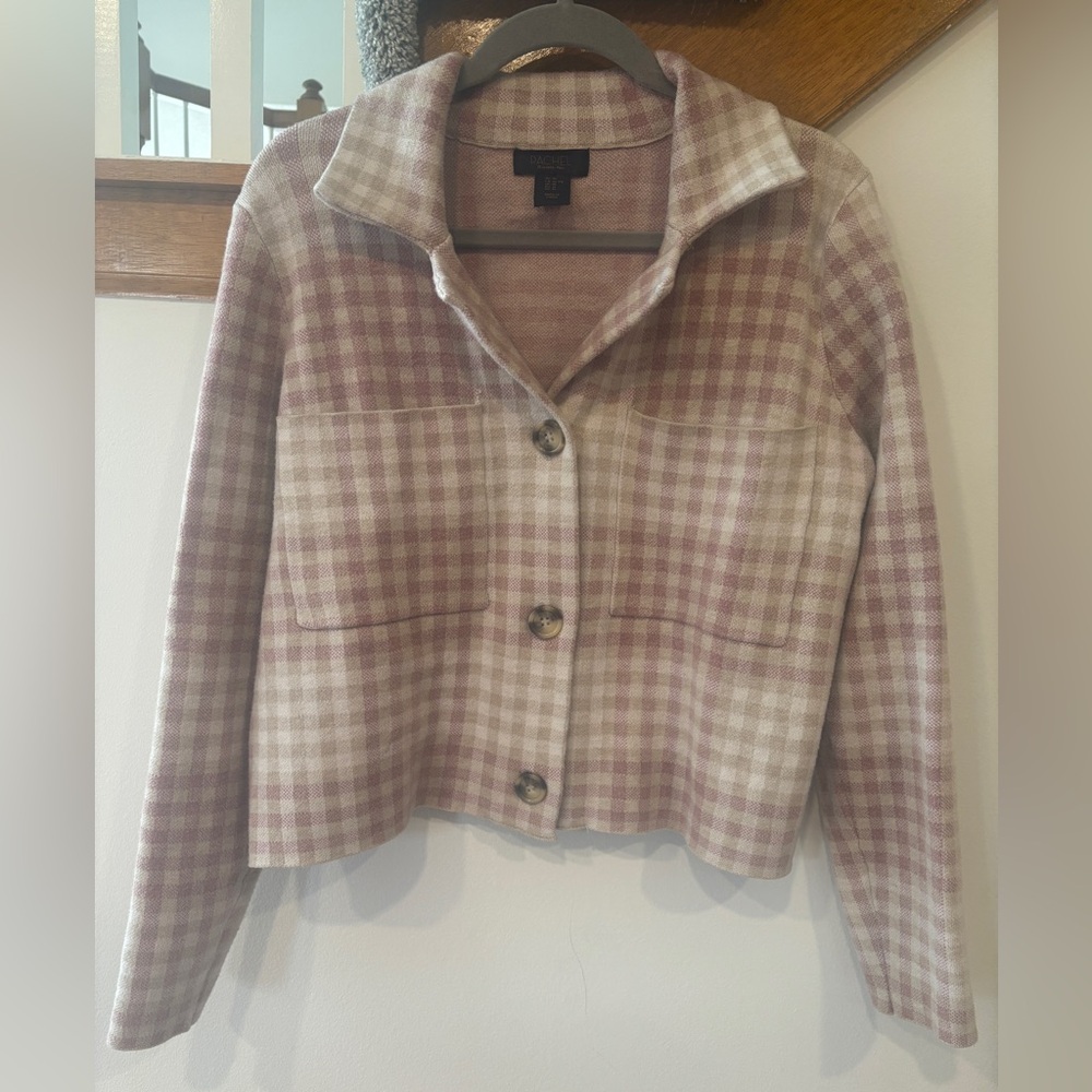 Rachel Roy Plaid Women's Cropped Shacket in Pink and Cream